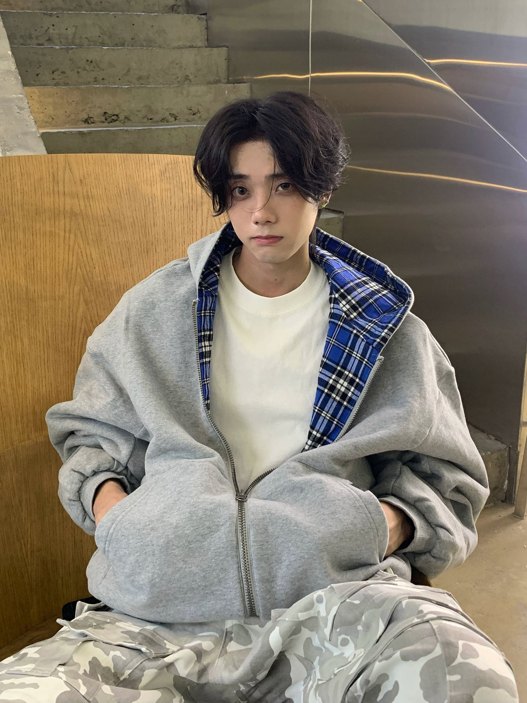 Blue plaid reversible jacket TI117