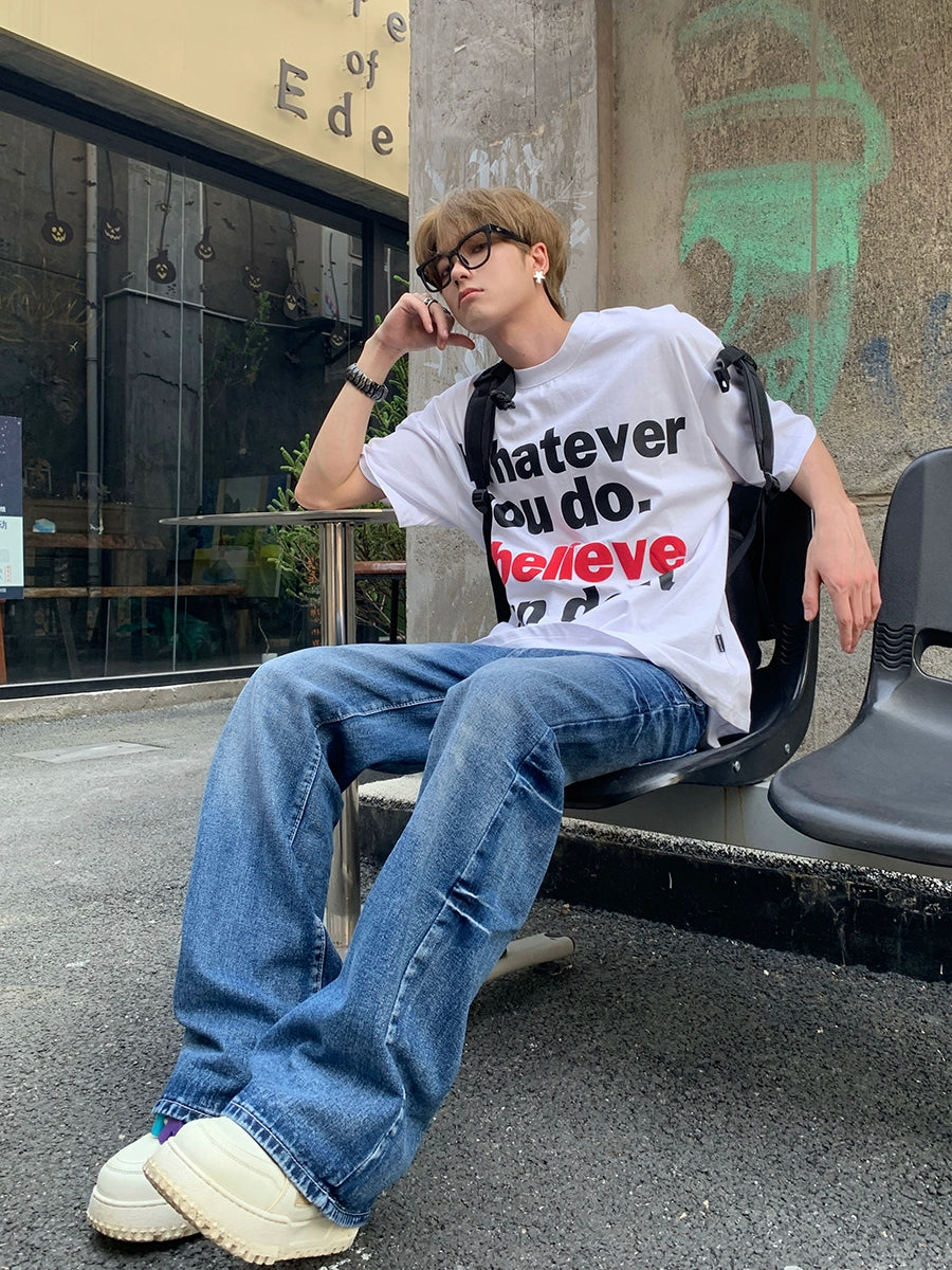 Slogan print half-sleeved top TI104