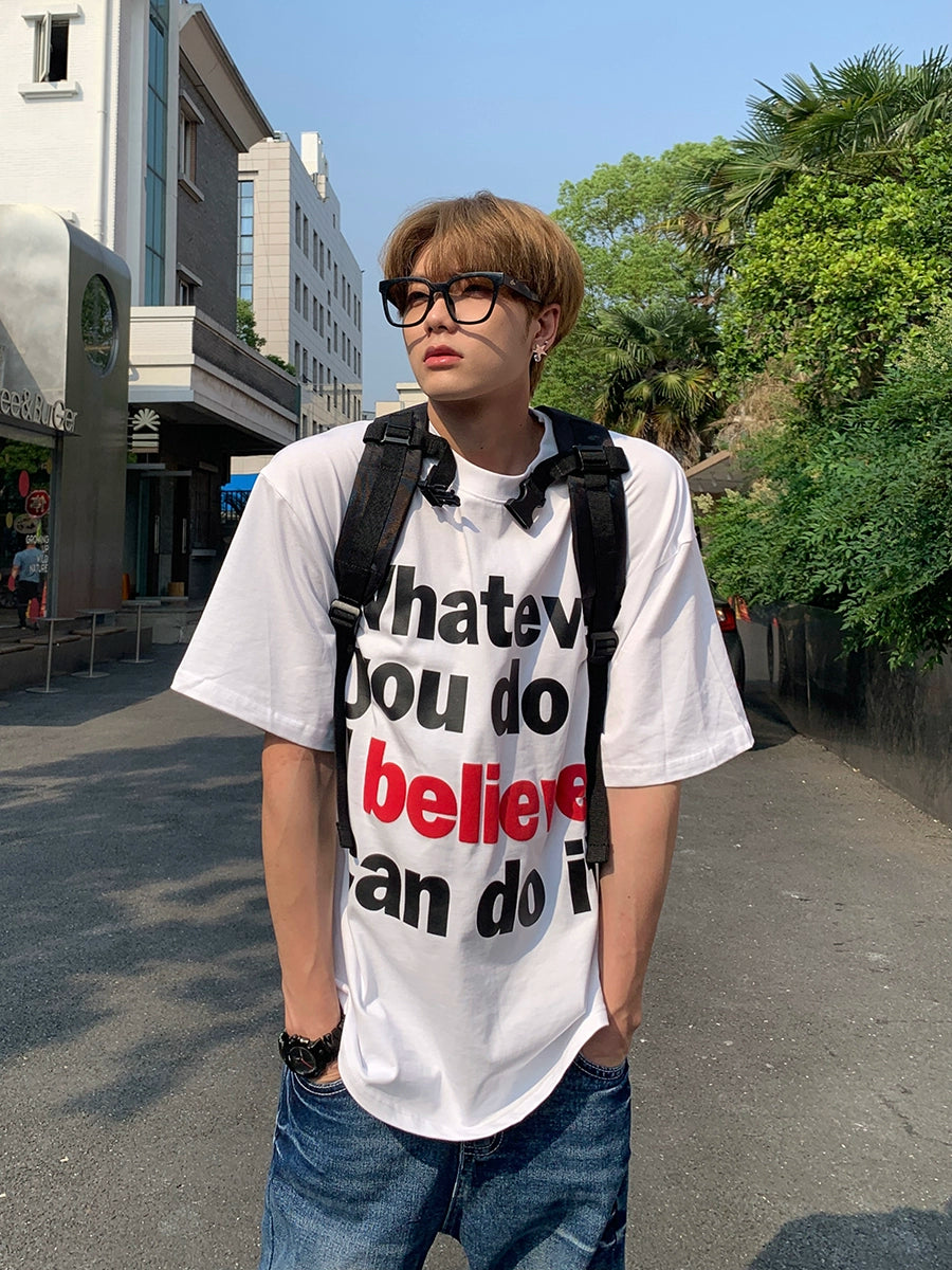Slogan print half-sleeved top TI104