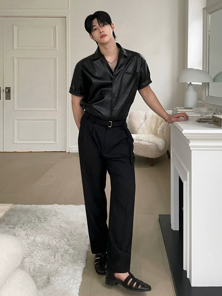 Leather short-sleeved shirt TI94