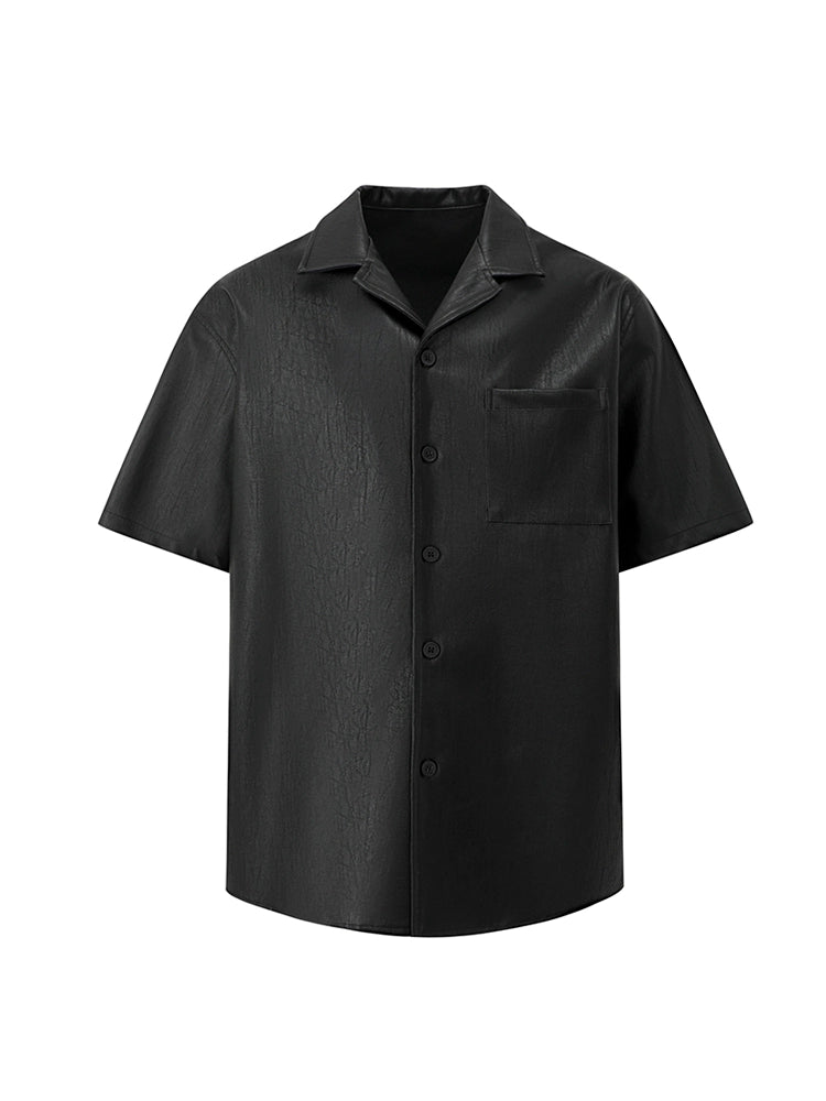 Leather short-sleeved shirt TI94