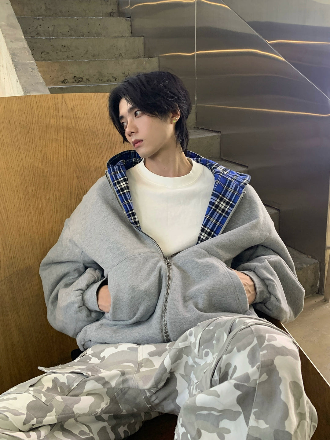Blue plaid reversible jacket TI117