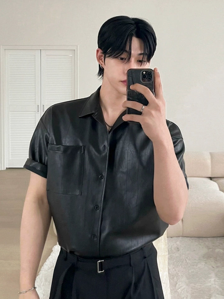 Leather short-sleeved shirt TI94