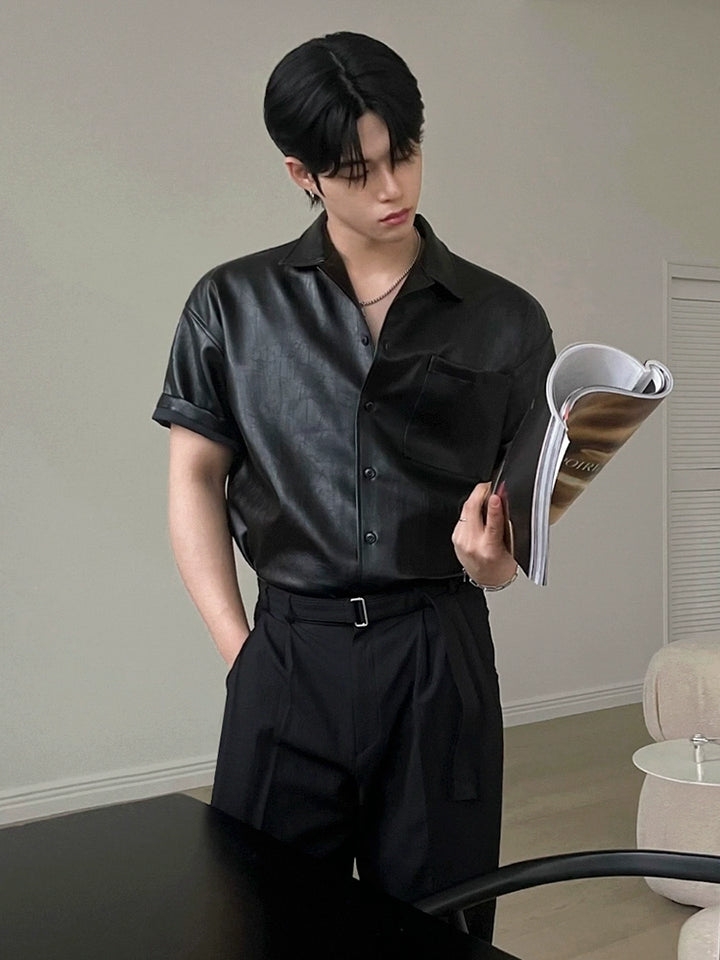 Leather short-sleeved shirt TI94