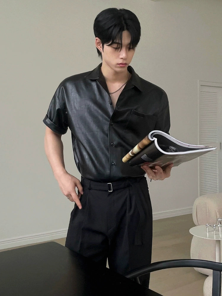 Leather short-sleeved shirt TI94