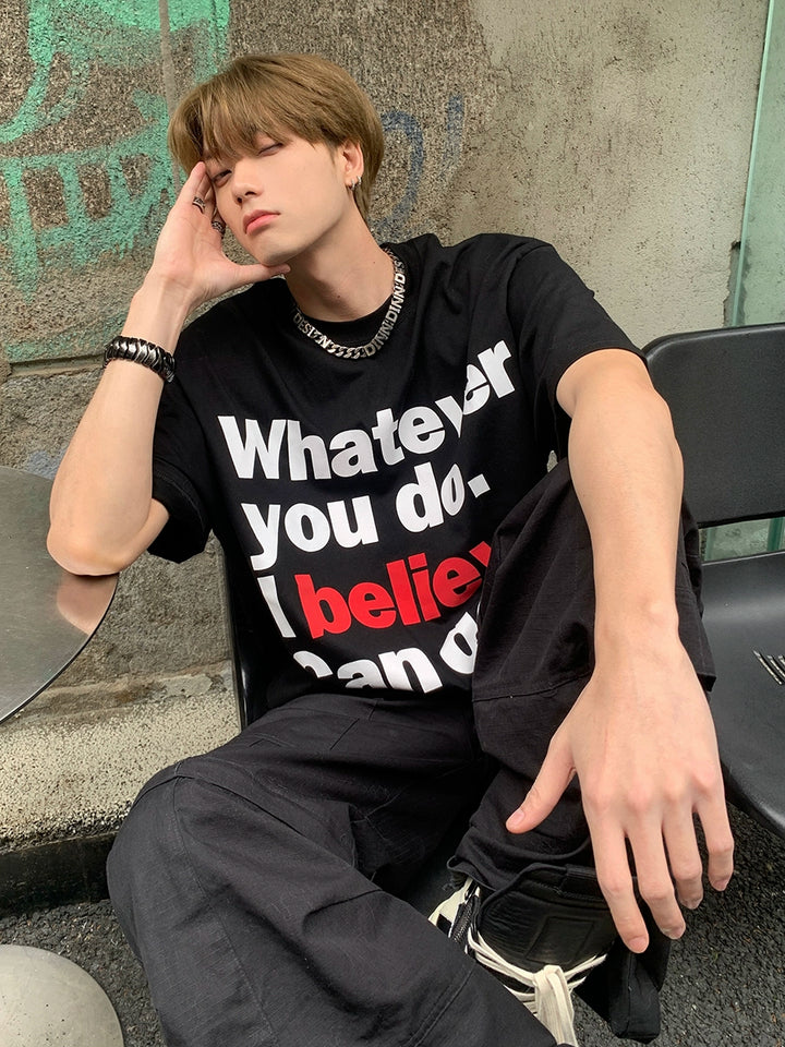 Slogan print half-sleeved top TI104
